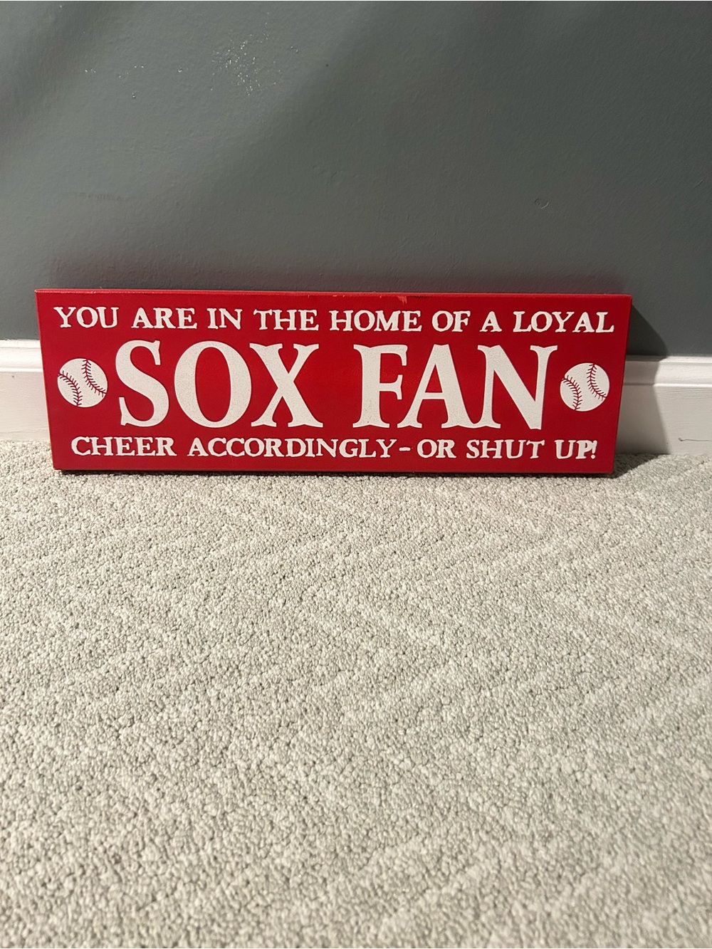 Wooden Baseball Red Sox Fan Red And White Sign To Hang On The Wall